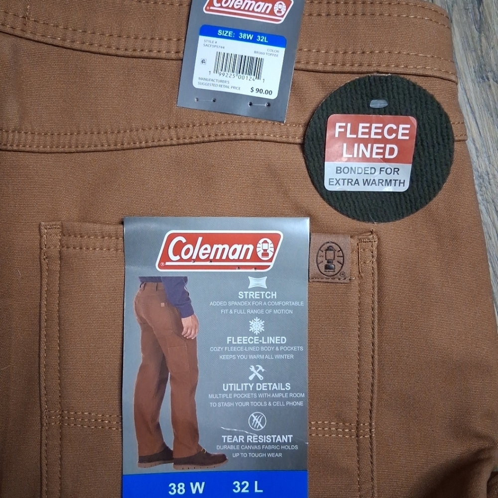 Coleman Men's 38 x 32 Toffee/Brown Utility, Fleece Lined, Stretch Pant NWT